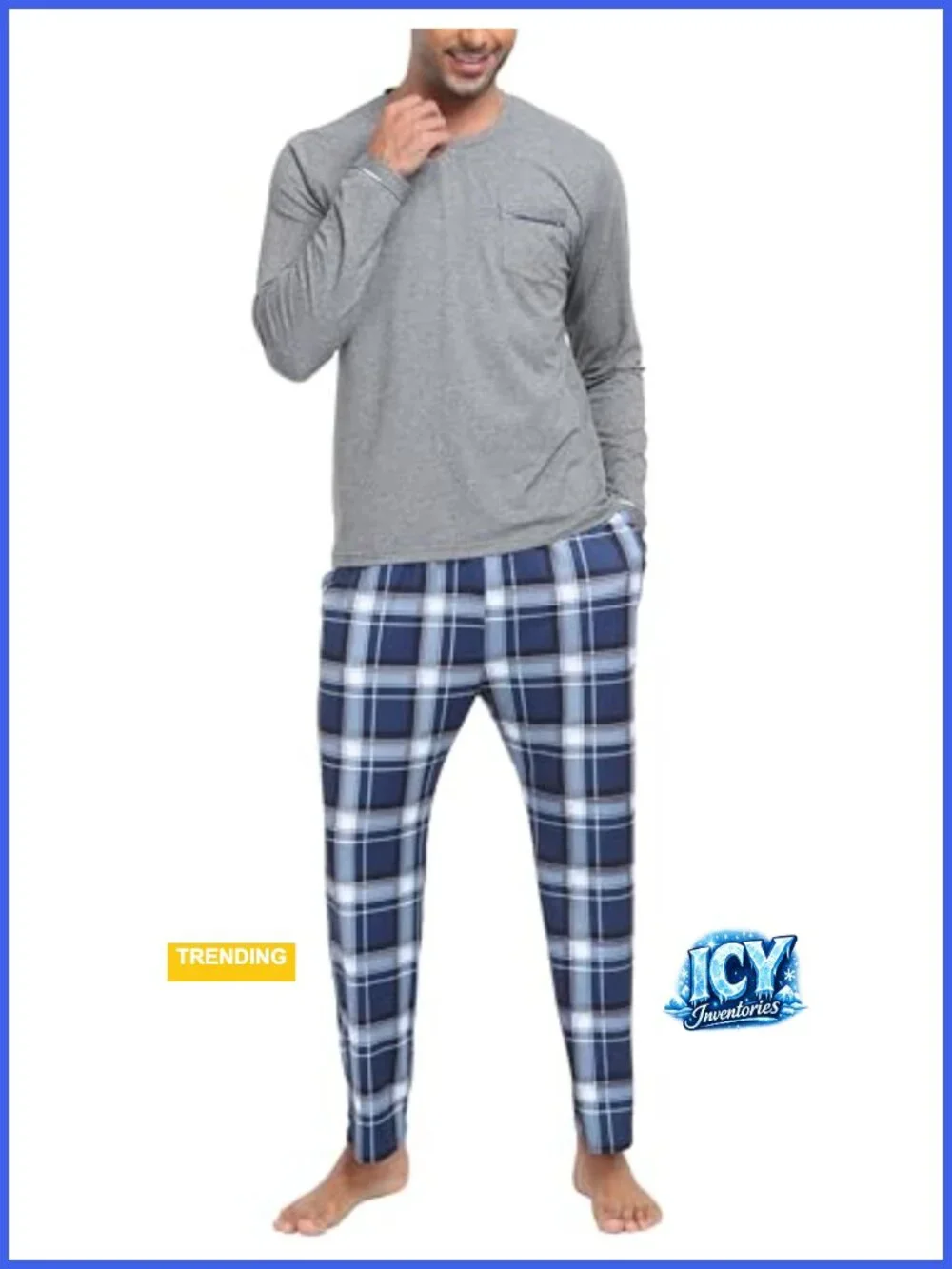 Men's Pajama Plaid Set Long Sleeve Sleepwear with Pockets